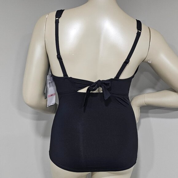 Coco Reef Charisma Tie-Back Ruched Pleated Tankini Top Black - Picture 4 of 9